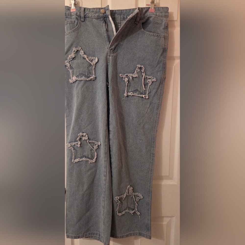 SHEIN Blue Star Patch Flare Jeans